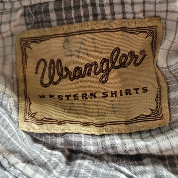 Lot of 2 Wrangler Shirt M Brown Gray Long Sleeve Pearl Snap Plaid Western Cowboy - Picture 7 of 8